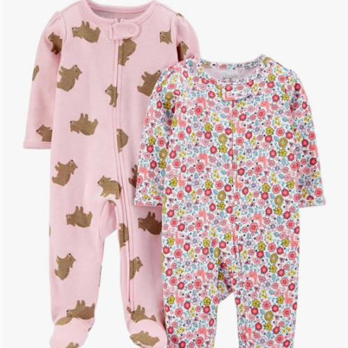 Simple Joys by Carter's Baby Girls' Cotton Footed Sleep and Play, Pack of 2