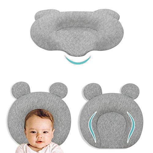 XMWEALTHY Infant Support Head Pillows Soft Baby Nursery Pillows Unisex Newborn Head Shaping Pillow Support Head Sleep Pillows 0-12 M(Grey)