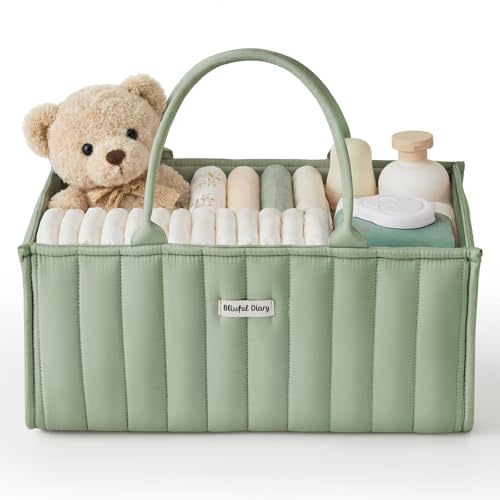 Blissful Diary Baby Diaper Caddy Organizer, Stylish Storage Basket for Newborn Essentials and Diaper Station, Gift for Baby Shower and Registry Must-Have, Sage Green