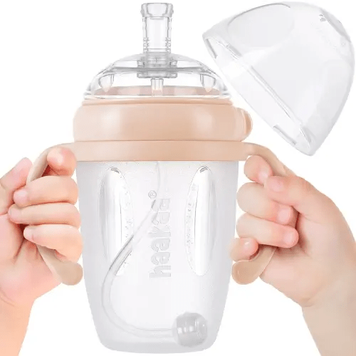 haakaa Sippy Cup with Straw Spill Proof, Weighted Baby Straw, 8 oz, Peach