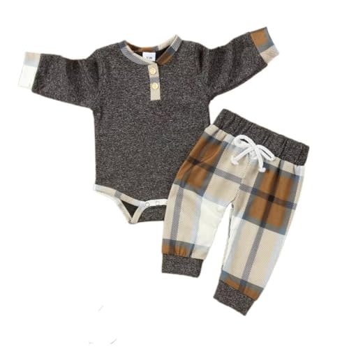 Baby Boy Clothes Infant Toddler Boys Fall Winter Outfit Long Sleeve Plaid Romper + Pants Set 2Pcs