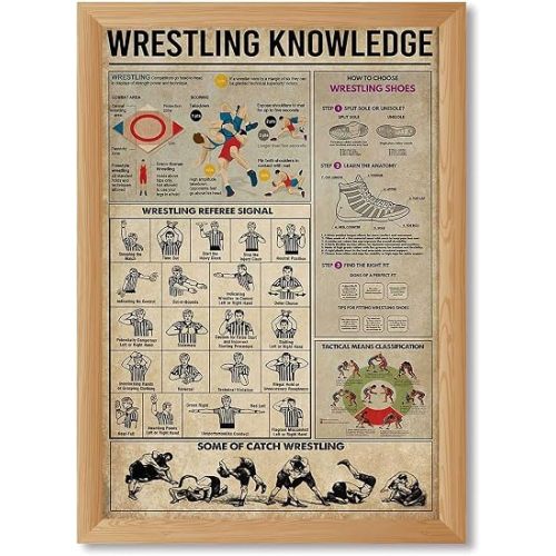 Wrestling Knowledge Canvas Print Art Print, Vintage Sport Poster Painting, Trendy Home Decor, Wall Decoration for Living Room, Office, Bar, Wrestling Referee Signals Wall Art (Wood Framed,8L X10W)