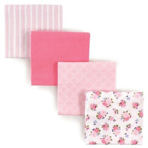 Luvable Friends Baby Girl Cotton Flannel Receiving Blankets, Garden 4-Pack, One Size