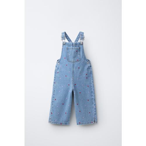 EMBROIDERED HEART DENIM OVERALLS - Blue | ZARA United States
