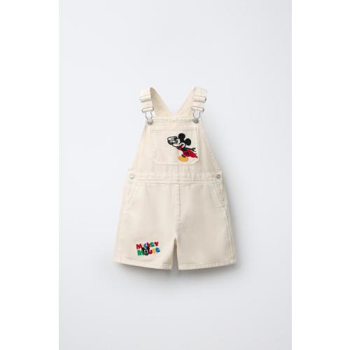 MICKEY MOUSE © DISNEY EMBROIDERED TWILL OVERALL SHORTS - Ecru | ZARA United States