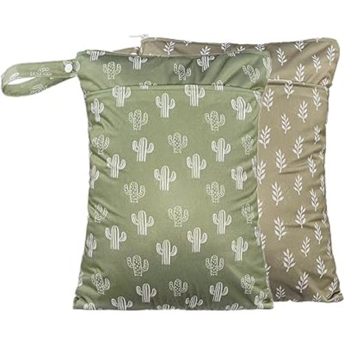 Wet Dry Bags with Two Zippered Pockets and Handle, Reusable Storage Bag for Breast Pump Parts & Baby Items, Waterproof Diaper Bags, Yoga Gym Bag for Swimsuits or Wet Clothes-2pcs, 11.8*15.75"