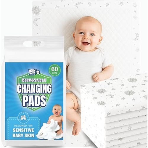 Eli with Love Disposable Baby Changing Pads - Soft, Waterproof & Leakproof Liners Absorbent Underpads - Large Travel Size Diaper Changing Mat for Home, Car, Diaper Bag - (60 Pack, Boho)