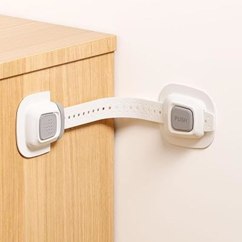 No Drill Furniture Anchor, Anti-tip and Adjustable Strap for Baby Proofing, 3M Adhesive Multi-Purpose for Furniture, 2 Pack