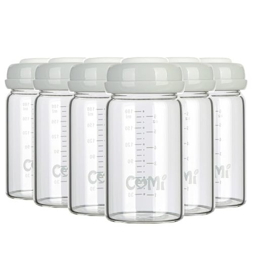 COMI Wide Neck Glass Breastmilk Collection n Storage Bottle, 6oz with Screw Ring Sealing Disk; Re-markable Sealing Disc. BPA Free, Fits Breast Pumps & Nipples (Gray Lids)