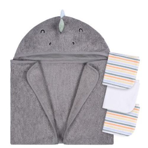 Gerber Baby Hooded Bath Towel & Washcloths, One Size Fits Most, 4-Piece