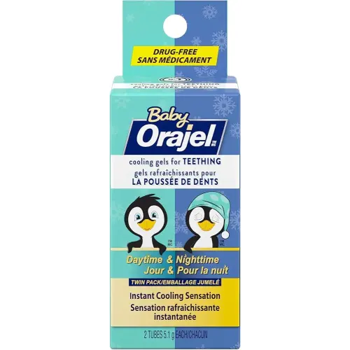 Orajel Baby Daytime and Nighttime Drug-Free Cooling Gels – Gentle, Soothing Relief for Sore Gums, 2 x 5.1g