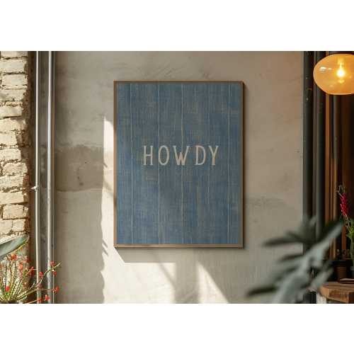 Howdy Denim Print, Western Cowboy Wall Art, Rustic Country Blue Jean Poster