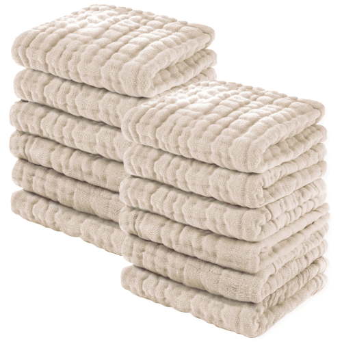 YOOFOSS Muslin Burp Cloths 100% Organic Cotton Baby Face towels 12 Pack Baby Washcloths for Showering 12"x12" Soft and Absorbent Baby Towels