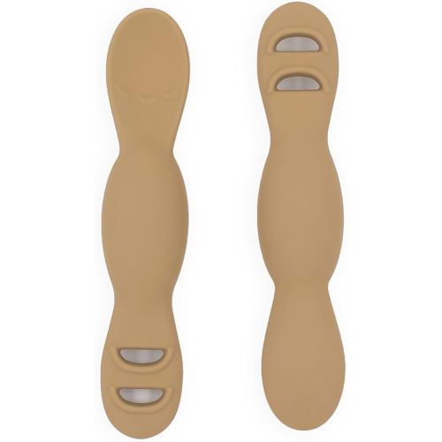 Yeah Baby Goods All You-Tensil (2 Pack) | Silicone Spoon and Dipper for Baby Led Weaning and Purées | Designed by a Feeding Specialist to Support Baby’s Development | 4+ Months (Golden Doe)