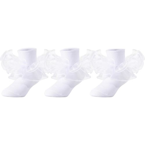 Dicry Girls Double Lace Socks Turn Cuff Big Ruffle for Infant Toddler and Kids