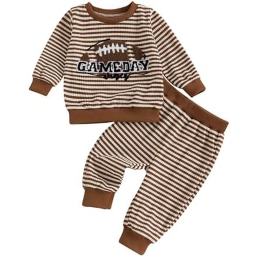 fhutpw Baby Toddler Boy Girl Fall Winter Clothes Embroidery Stripe Pullover Pants Sets Infant Long Sleeve Sweatshirt Outfits