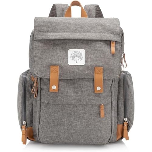 Parker Baby Co. Diaper Backpack - Large Diaper Bag with Insulated Pockets, Stroller Straps and Changing Pad -Birch Bag - Gray