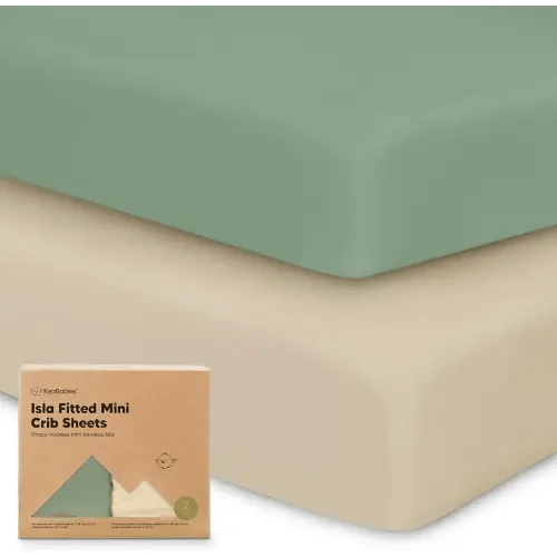 Pack and Play Sheets Fitted - 2-Pack Mini Crib Sheets for Pack N Play Mattress 38x26, Soft & Cozy, Neutral Toddler Playard Bedding, Snug Fitted Mini Baby Crib Mattress Cover Boy, Girl (Hedges)