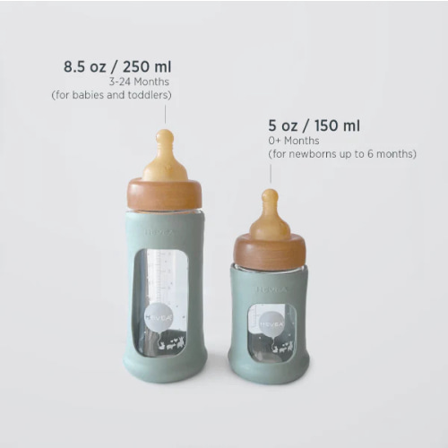 Hevea Wide Neck Baby Glass Bottle with Sleeve- 150ML/5OZ, single