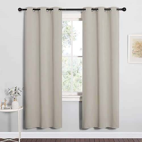 NICETOWN Blackout Curtains for Bedroom, 72 inches Long Curtains & Drapes for Living Room, Thermal Insulated Window Treatment Draperies for Nursery (Natural, 34" by 72")