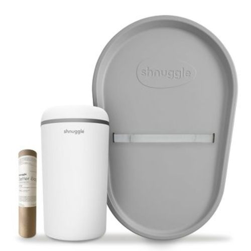 Changing Essentials Kit: Shnuggle Changing Mat + Diaper Pail + Better Bag Liners (90 Day Supply) Grey
