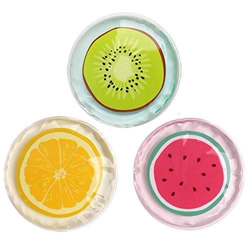 Hilph Kid Ice Packs, Reusable Boo Boo Ice Packs for Kids & Toddlers & Baby Injuries, Hot Cold Compress for Body Pain Relief, Bumps & Bruises, Toothache, Fever, 4.5 Inch, 3 Packs, Fruit