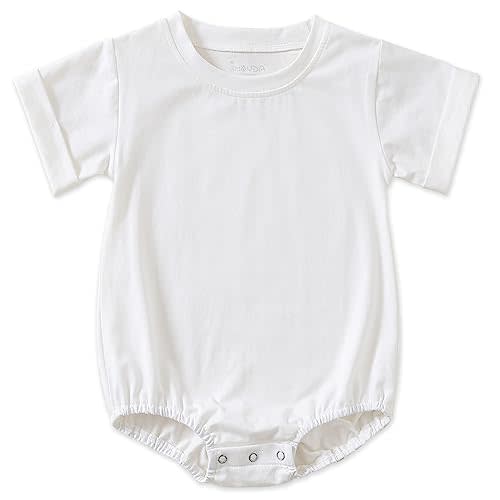 Jimonda Baby Boy Girl Bubble Romper Solid Color Bodysuit Short Sleeve Organic Cotton T-Shirt