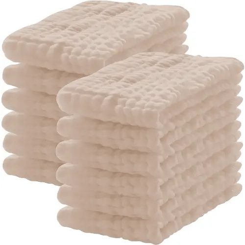 12 Pack Muslin Burp Cloths 100% Cotton Muslin Cloths Large 20''x10'' Extra Soft and Absorbent Baby Burping Cloth - Brown