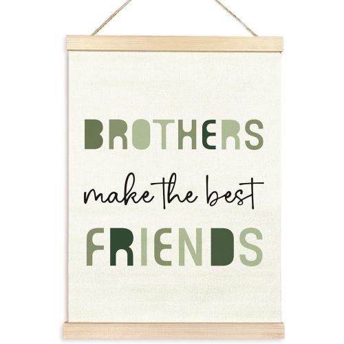TAEDIN Nursery Brother Make The Best Friends Poster Hanger Frame, Blue Boys Quotes Wood Wooden Canvas Artwork Print, Toddler Boys Room Wall Decor Painting for Kids Play Room Bedroom Decor 12X16(green)