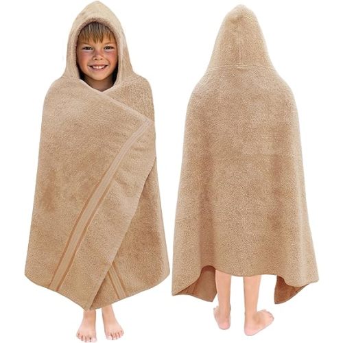 ORIGINAL KIDS Hooded Bath Towel Wrap - Ultra Soft 100% Cotton Terry Large Oversized Hooded Kids Towel - Toddler Big Kid Shower Pool Beach Towel - Absorbent Quick Dry Easy Care Gift - 30 x 54 - Linen