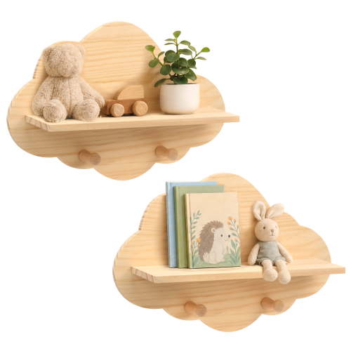 2Pcs Floating Shelves, Wall Mounted Cloud Shaped Floating Bookshelf for Kids Room Nursery Wall Decor Toys Plants