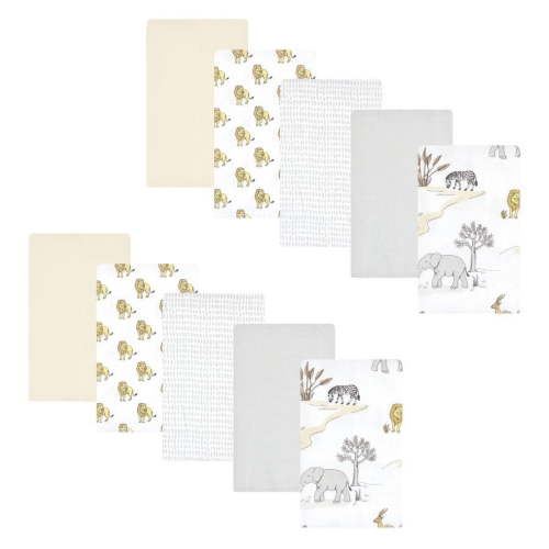 Hudson Baby Cotton Flannel Burp Cloths, Neutral Safari World 10-Pack, One Size