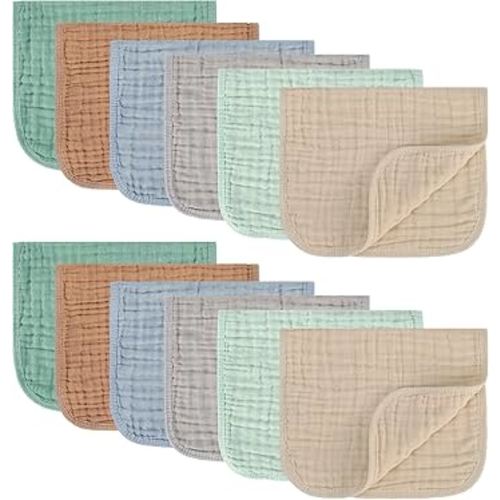Muslin Burp Cloths 100% Cotton Pack of 12. Soft, Gentle & Absorbent Baby Burp Cloths for Baby Girl & Boys. (Neutral Color 12 Pieces)