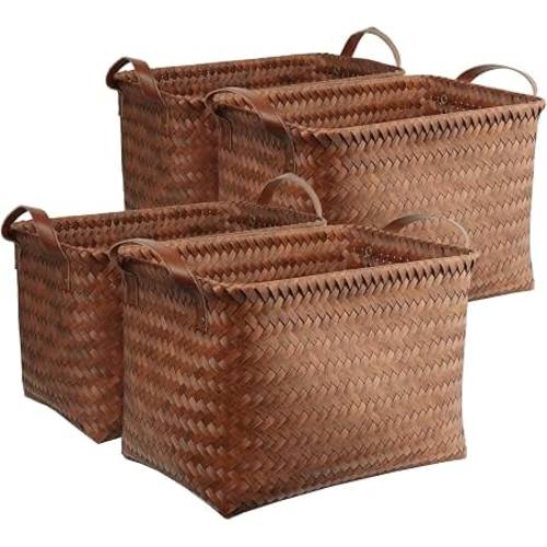 Amazon.com: BROWNLILY Handwoven Wicker Storage Baskets, Pack of 4, Brown | Laundry Hampers Clothes Basket for Shelves Blankets Closet, Storage Bins Car Bedroom Bathroom Organizers and Storage Bath