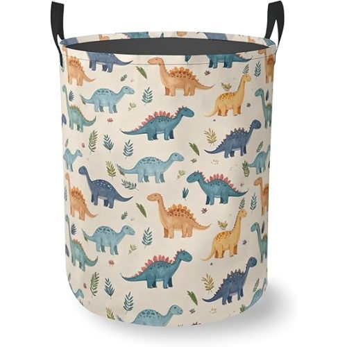 Laundry Basket With Handle, Dirty Clothes Laundry Hamper, Oxford Cloth Bin Storage Organizer for Toy Collection (Cute Dinosaur)
