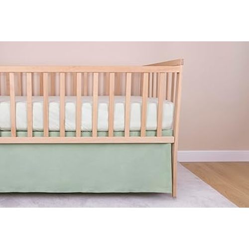 Green Crib Skirt Neutral, Baby Crib Skirt Boy Girl, 52"x28" with 15" Drop Bedskirt, Cotton Bed Skirt, OEKO TEX Certified Cribs Dust Ruffle, Cribs Accessories Boy Girl (Green Bedskirt)