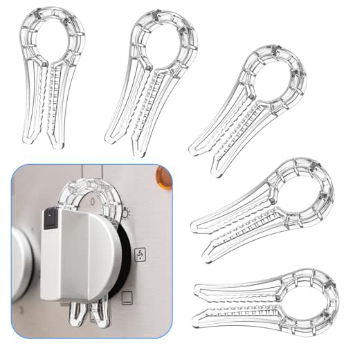 Gas Stove Knob Locks, Gap-fit Pin for Stove Knobs, for Knob Gap at Least 0.27", Baby Proofing Stove Knob Safety Covers, Stove Guard Clear, Pack of 5, with 1 Extra Piece for Back Up