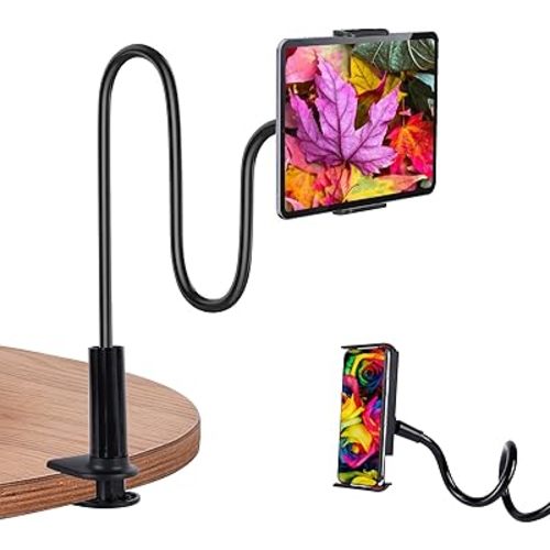 Gooseneck Tablet Holder for Bed, Tablet Stand Clamp Flexible Long Arm Adjustable Lazy Bracket for Desk Phone Mount, Compatible with iPad mini, for Kindle, for Switch, for All 4" - 9" Devices