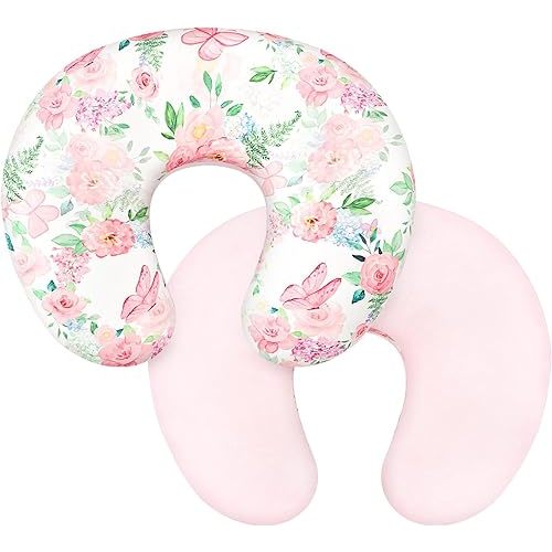 Nursing Pillow Cover 1 Pack, Removable Nursing Pillow Cover for Breastfeeding Pillows, Super Soft Comfortable Slipcover for Boy and Girls, Pink & Flowers