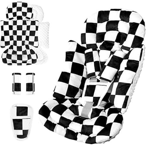 DILIMI Infant Car Seat Insert, Baby Car Seat Head Support with 3 Strap Paddings, Soft Newborn Car Seat Cushion for Stroller, Swing, Bouncers, Black Checkered