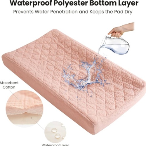 Konssy Waterproof Muslin Changing Pad Cover 2 Pack, Quilted Cotton Fitted Diaper Chang Table Cover, Soft Changing Pad Sheets for Girls Boys (Blossom,Pink)