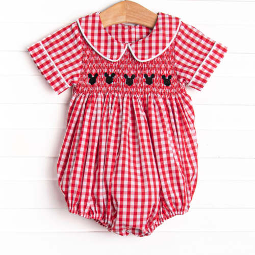 Mouse Head Minis Smocked Bubble, Red Gingham – Stitchy Fish