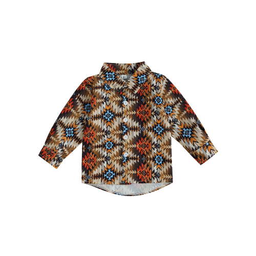 Wassery Western Toddler Autumn Clothes 6M 12M 18M 24M 3T 4T Baby Boy Long Sleeve Lapel Pattern Print Shirt Tops Cowboy Country Clothing 6M-4T