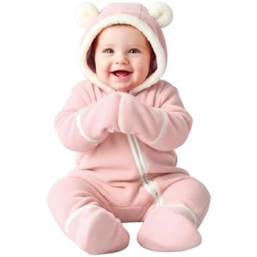 PATPAT Fleece Hooded Footed Clothes, Soft Warm Footie Covers, Car Seat Friendly, Easy Zip,Cute Romper Newborn Infant Jumpsuit