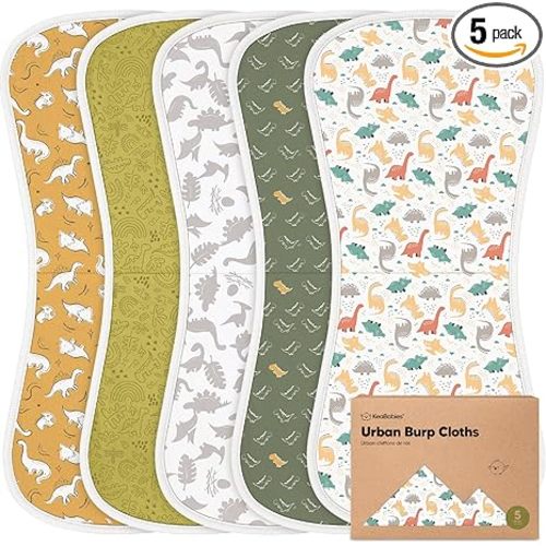 Organic Burp Cloths Baby Boy & Girl, 5-pack Cotton Burp Rags (Mesozoic)