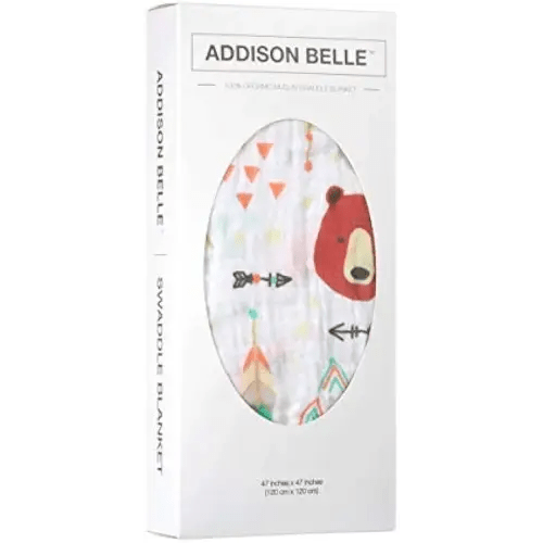 ADDISON BELLE - 100% Organic Muslin Swaddle Blanket (Fox+Bear)