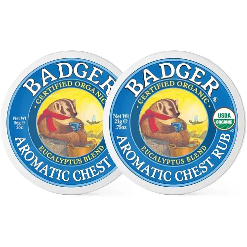 Badger - Aromatic Chest Rub, Eucalyptus & Mint, Certified Organic, Soothing Vapor Rub with Eucalyptus Essential Oils, Baby Chest Rub, Vapor Rub Ointment, 0.75 oz - 2-Pack