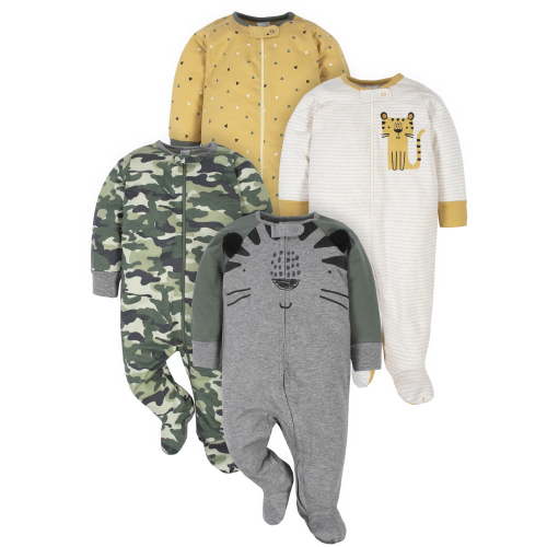 Gerber Baby Boy Sleep 'n Play Footed Pajamas with Mitten Cuffs, 4-Pack