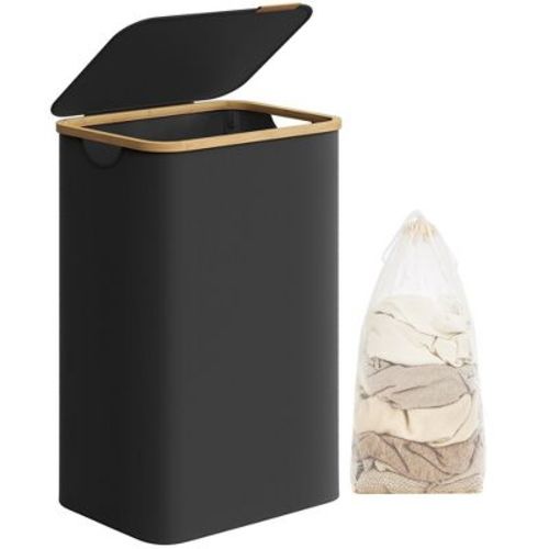 SONGMICS Laundry Hamper with Lid 3-Section Large Laundry Basket Removable Mesh Liner Bamboo Handles Collapsible