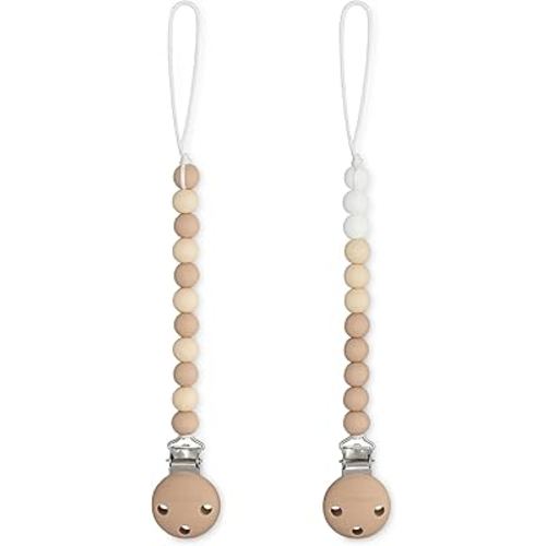 Comfy Cubs Pacifier Clips 2 Pack - 100% Food Grade Silicone Baby Pacifier Clips, BPA & PVC Free - CPSIA Certified, Lightweight and Flexible Baby Gifts - Beige, Light Beige & White